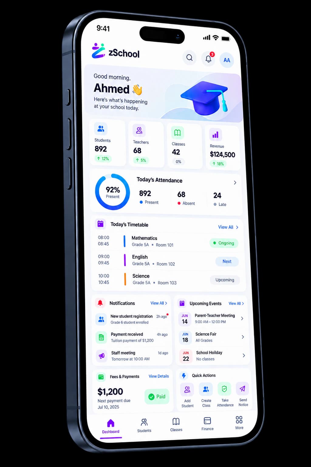 zSchool mobile application preview
